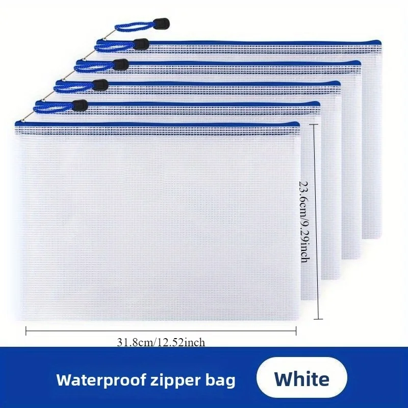 9pcs Colorful Macaron File Bags - A4 Mesh Zipper Pouches for Office & School Use, Foldable & Mark-Free, Durable PVC Material