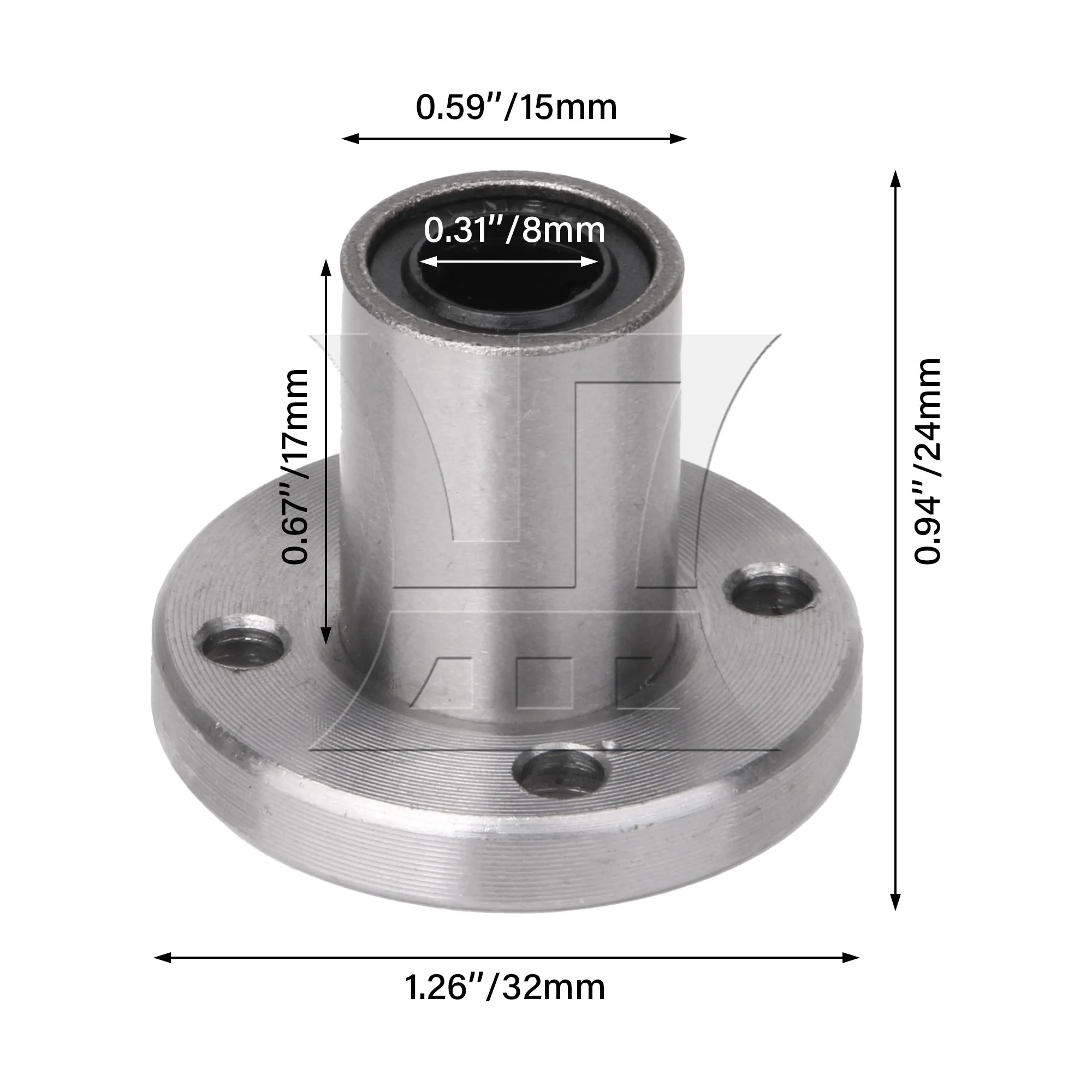 CNBTR Silver CNC Router Shaft Round Flange Bushing Bearing Linear Motion 8mm
