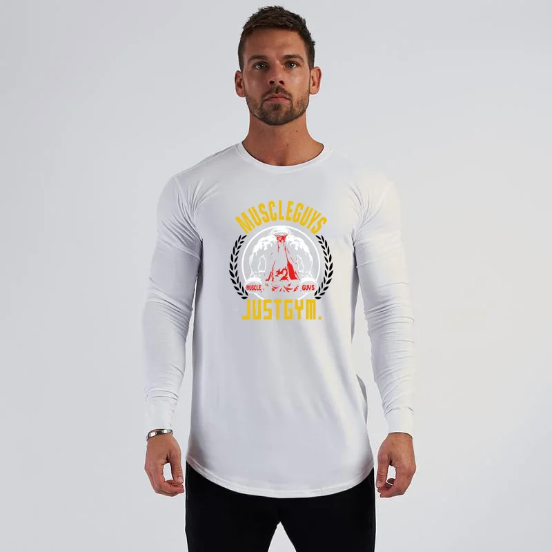 Autuman Mens Gym Workout  Pumping iron Fitness Training Sports Long Sleeve  Fit Self-cultivation Cool Breathable Cotton T Shirt