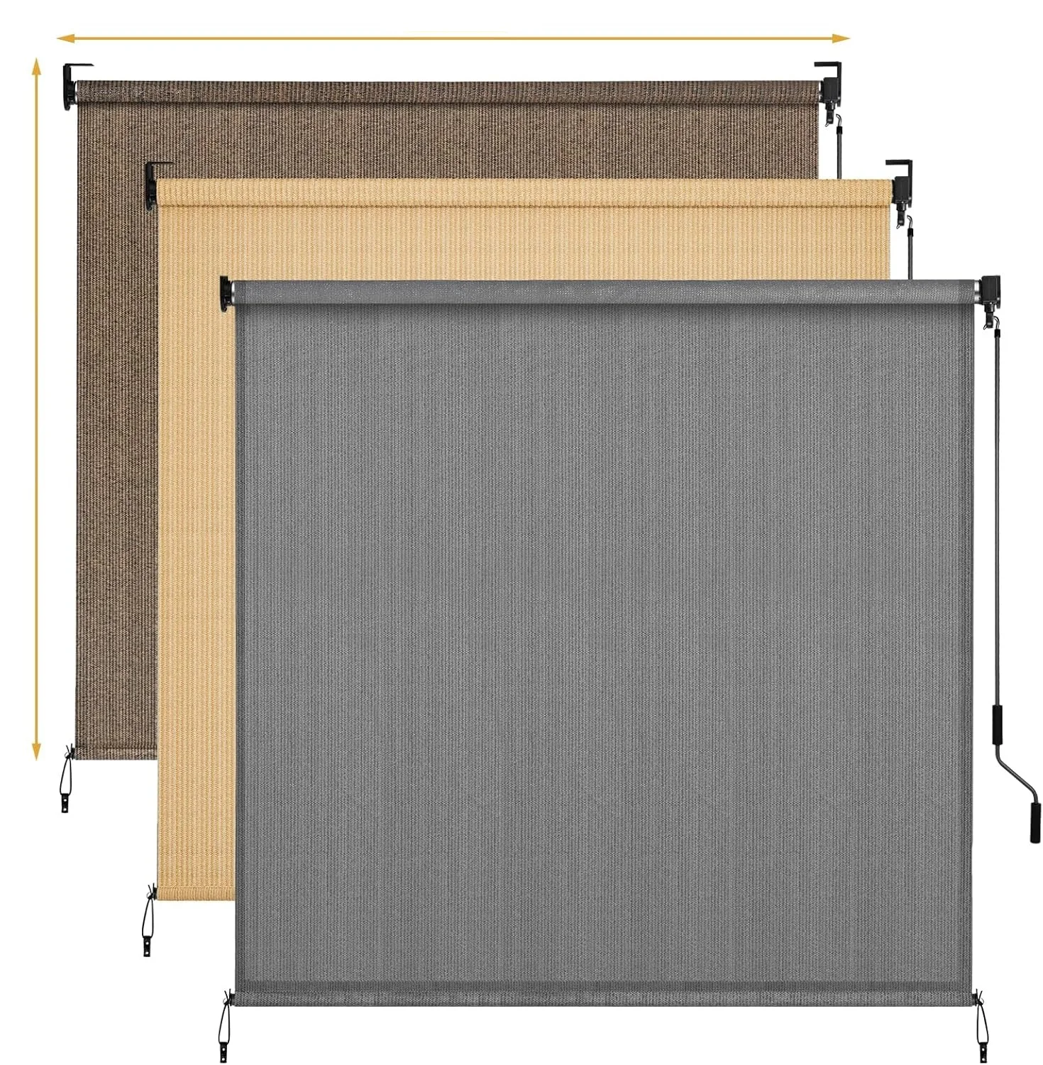 Stores extérieurs sans fil, stores de patio, stores enrouleurs en tissu pour l'extérieur, stores de patio larges pour l'intimité (marron/gris/khaki)