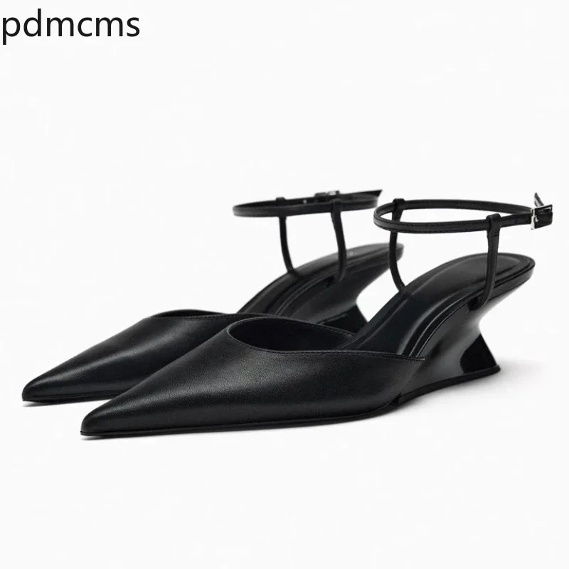 Luxury Brand Women's Sandals Fashion Pointed Toe Wedge Sandals Summer Buckle Designer Shoes Women High Heels Sandlias Femininas