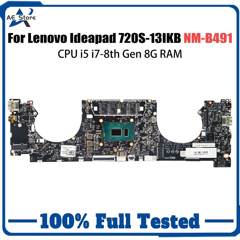 5B20Q38983 Mainboard For Lenovo Ideapad 720S-13IKB Laptop Motherboard ES322 ES323 NM-B491 With i5-8250U i7-8550U CPU 8G RAM