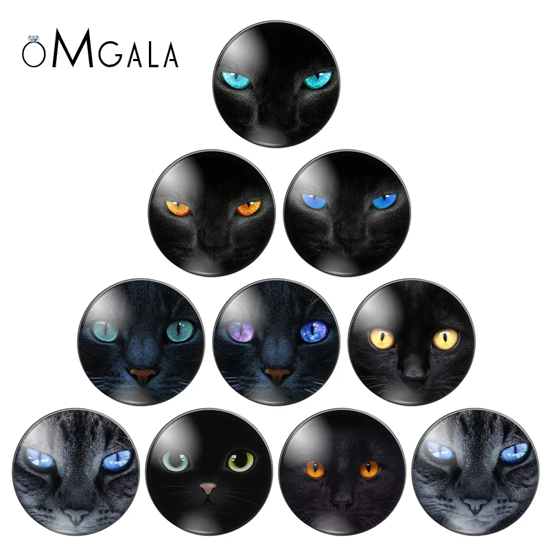 Hot sale 10pcs12/14/16/18/20/22/25/30mm Cat Eyes and Black Cat Handmade Photo Glass Drop Style Cabochons Jewelry Accessories