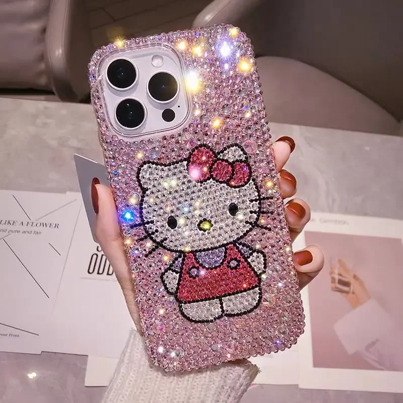 

Чехол для iPhone 17 16 15 14 Pro Max с милым дизайном, полностью инкрустированный стразами, в стиле Hello Kitty, с аниме-принтом, противоударный, премиум-класса, подарок для девочек