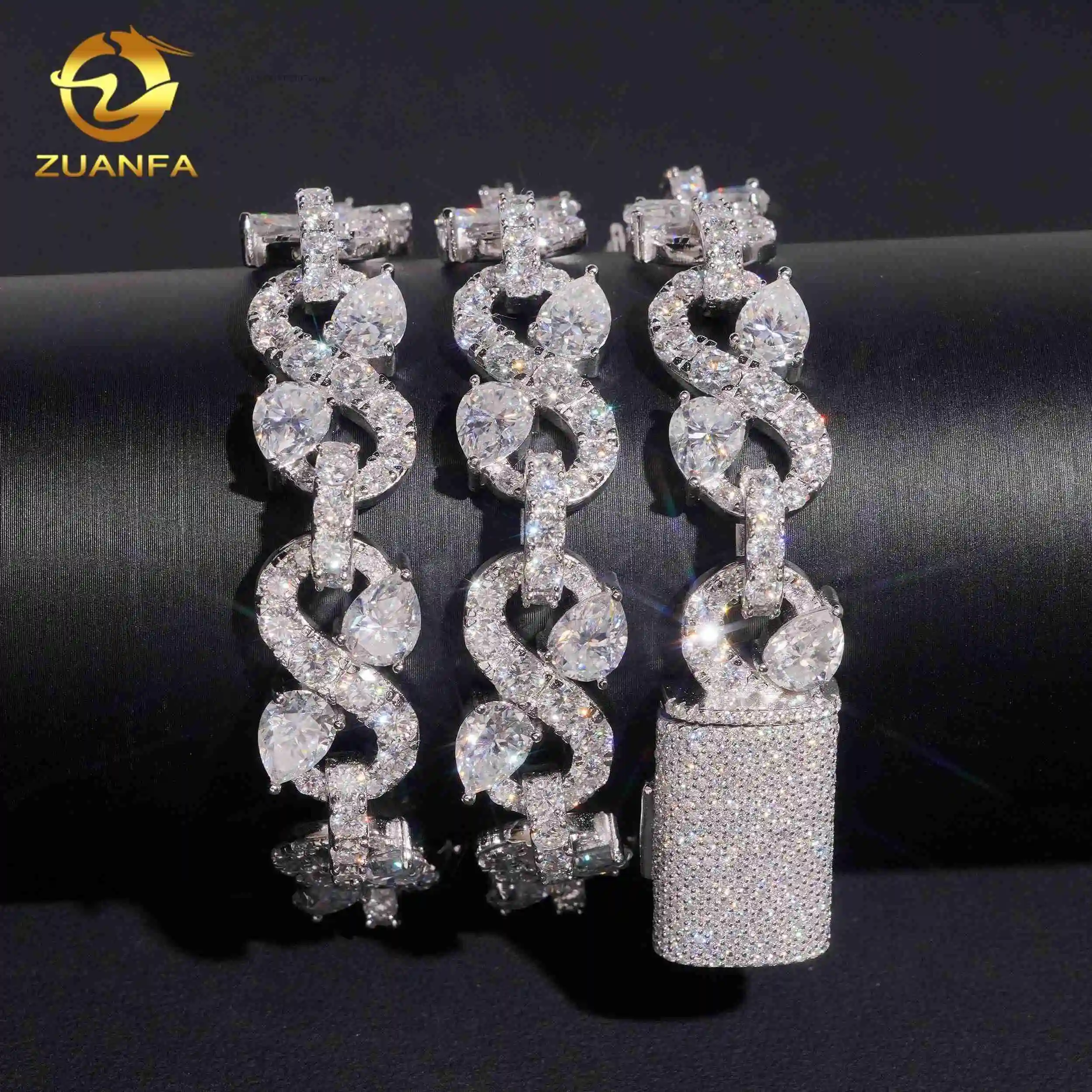 Arrivals New Iced Out 13mm Hip Hop Pear Cut 925 Silver Moissanite Cuban Link Chain Infinity Necklace.