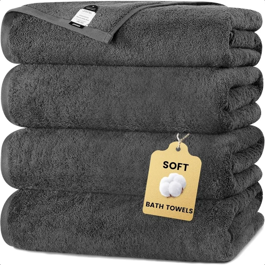 

Grey Bath Towels Set of 4 100 Cotton Luxury Bathroom Towels Soft Absorbent and QuickDrying 55x27 Perfect for Hotels Gyms and Sp