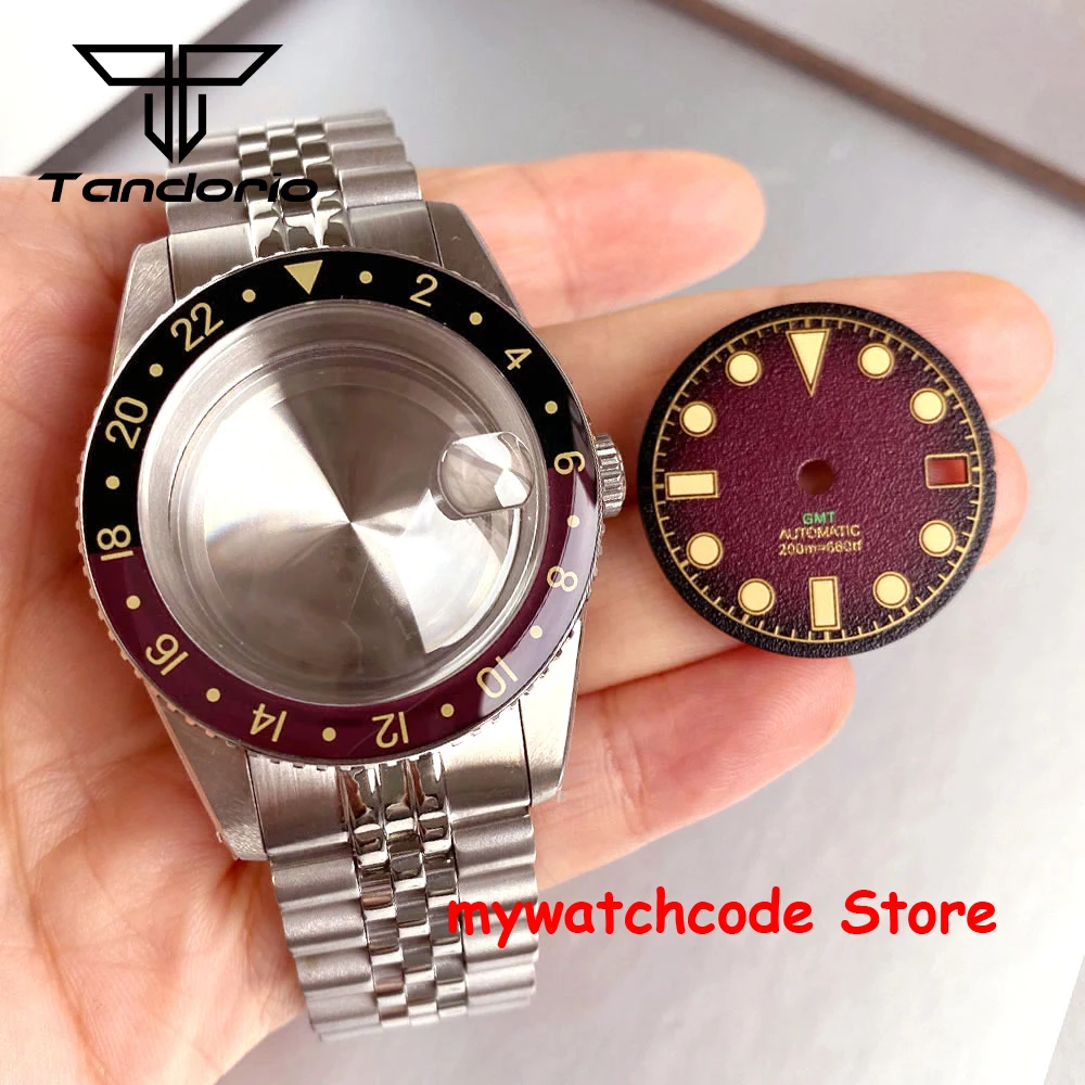 

New 38mm Steel Watch Case Strap Set Various Color Acrylic Bezel NH35 NH36 NH34 Automatic Sports Domed Sapphire Glass Watch Parts