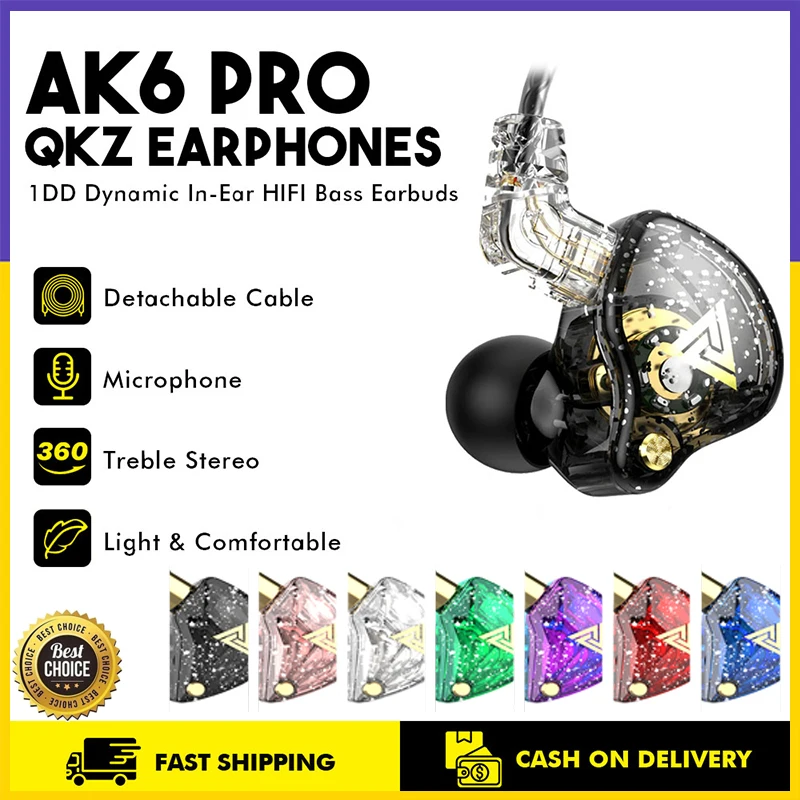 【Fast Ship】Qkz AK6 In Ear Bass Earphone Rock Headphones Sport Stereo With Microphone Gaming Headsets with Mic Removable Cable