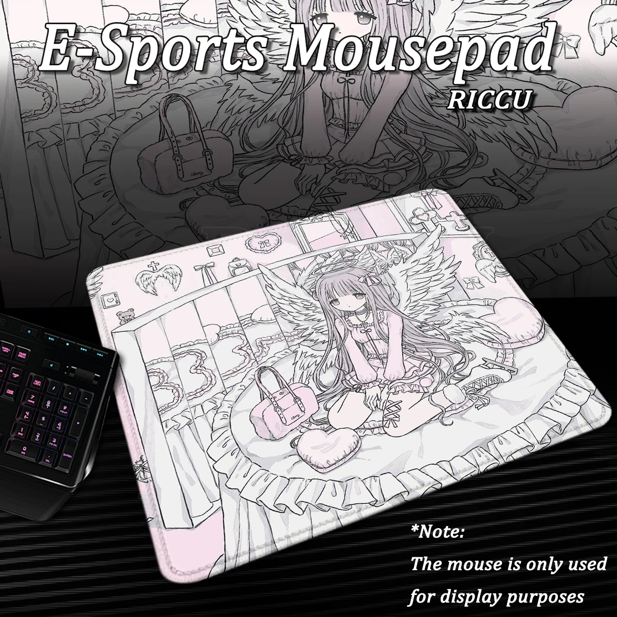 Sleepy Angel Pink Mouse Pad Anime Pink Girl Gaming Keyboard Pads Desk Accessories HD Gaming Deskmat PC Lock Edge Rubber Mousepad