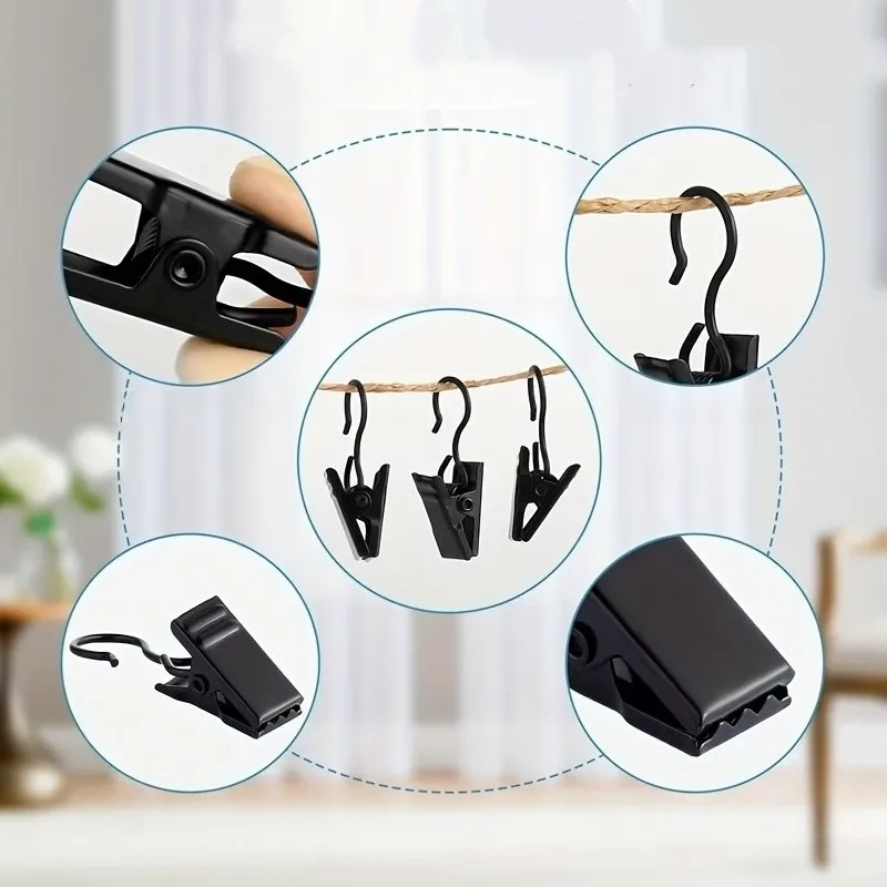 92 pcs Open Curtain Hooks, Easy Slide On Rod, Living Room Curtains Balcony Door Drapery, Silver Open-End Design