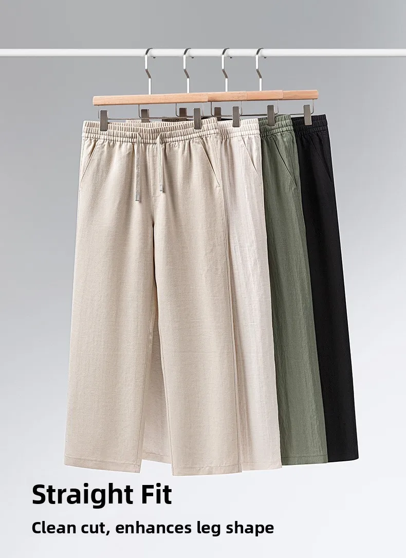 Bestseller Herren Leinen-Lyocell-Hose Sommer Dünn Weich Atmungsaktiv Lässig Cool Gerade Einfache Lange Hose Schwarz Outdoor Alltag – Detail 11