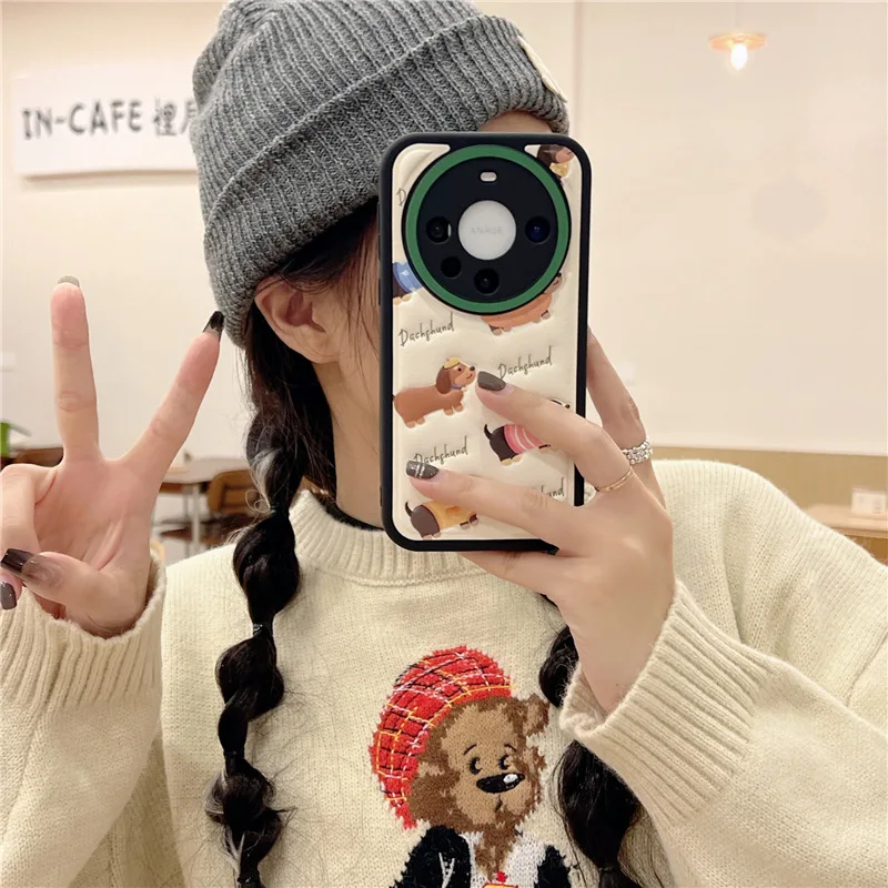 

For HUAWEI mate60 50pro p60 50pro Color Dachshund Dog Pattern Phone Case Cartoon Silicone Anti-drop Protective Case Female