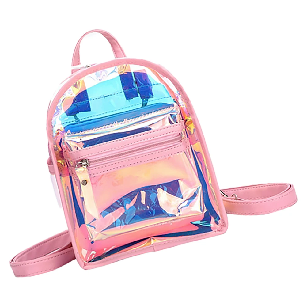 

Радужный рюкзак для девочек, небольшой мини-макияж, прозрачный пластиковый рюкзак для стадиона, прозрачный кошелек, переливающаяся прозрачная сумка