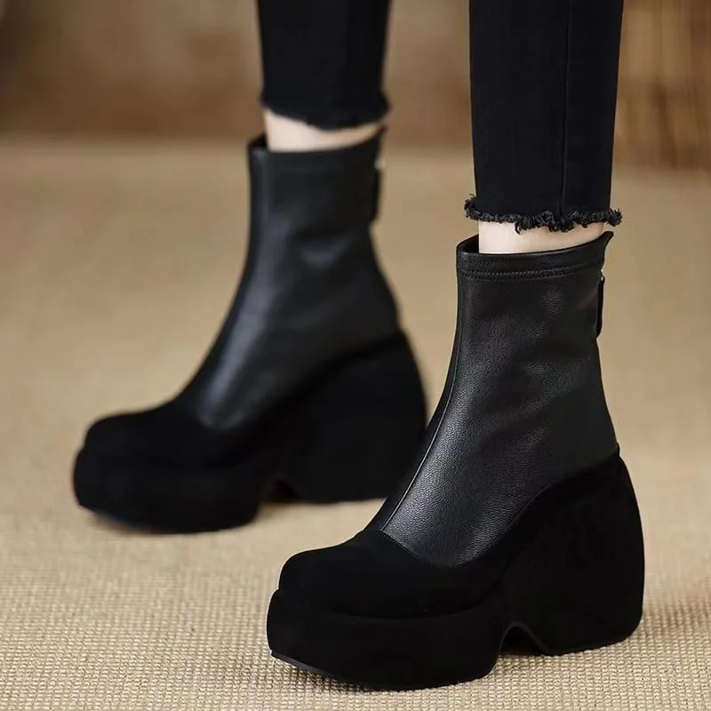 

Platform Women's Ankle Boots High Heels Fashion Leather Shoes 2025 Designer Winter Boots New Pumps Walking Trend Mujer Botas