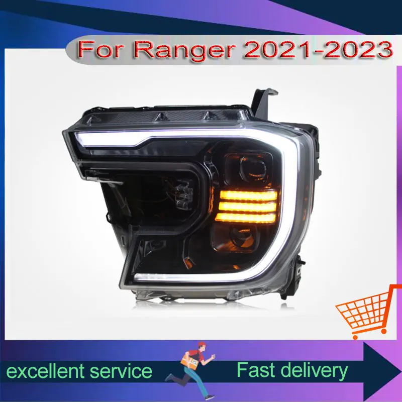 New Style Headlights For Ford Ranger T9 2021-2023 Refit Upgrade LED Dual Projection Lens Xenon Front Lamps Automobile Assembly