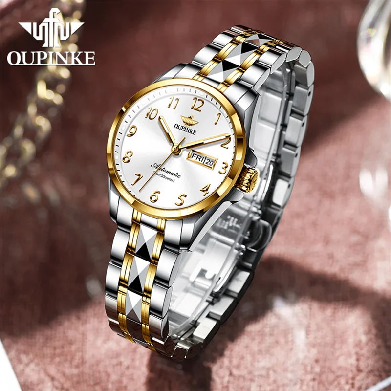 OUPINKE Sapphire Glass Automatic Mechanical Watch for Women Luxury Brand Woman Fashion Wristwatches Gift Japan Movement