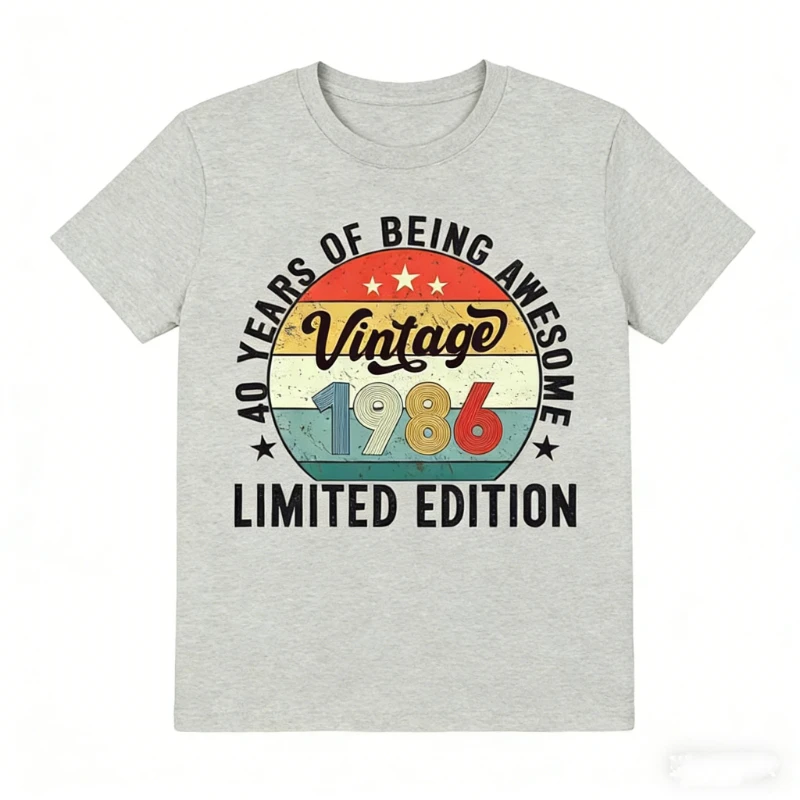 40th Birthday Gifts for Men Women Old Turning Ideas 1986 Year Tshirt Crewneck Casual Style Adult Fashion Printed T-shirt Tops
