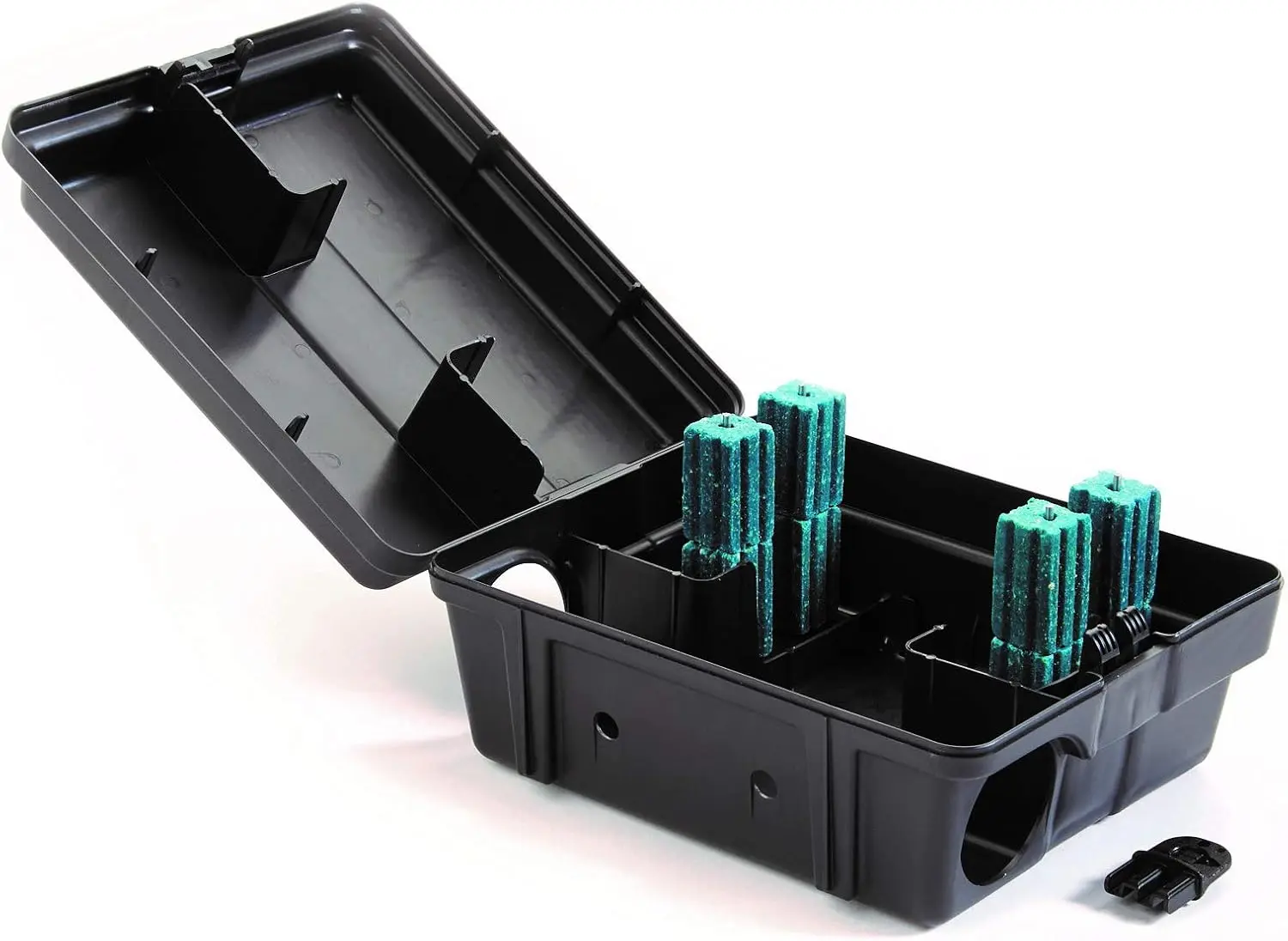 Outpost rat bait station, set of 6, lockable tamper-resistant, vertical or horizontal mount, black, 8.5
