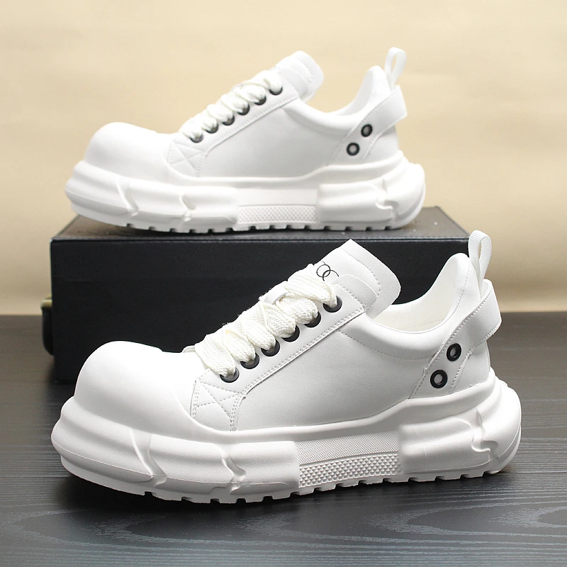 Premium Men's White Chunky Platform Sneakers Durable Stylish Casual Shoes Comfortable Breathable Sport Footwear