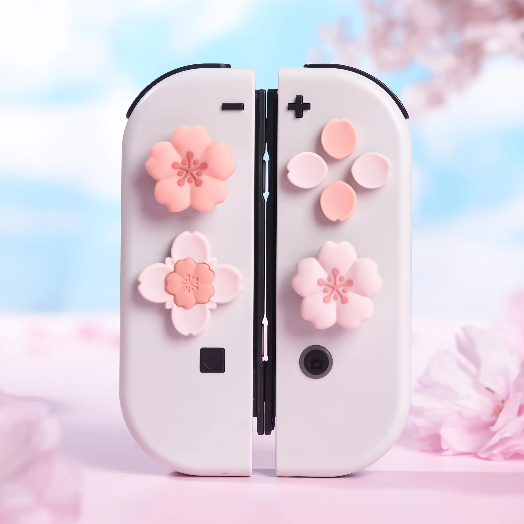 GeekShare Silicone Cross D-Pad Button Caps Set Cute ABXY Key Buttons Sticker Compatible with Nintendo Switch/OLED Joy Con,Sakura