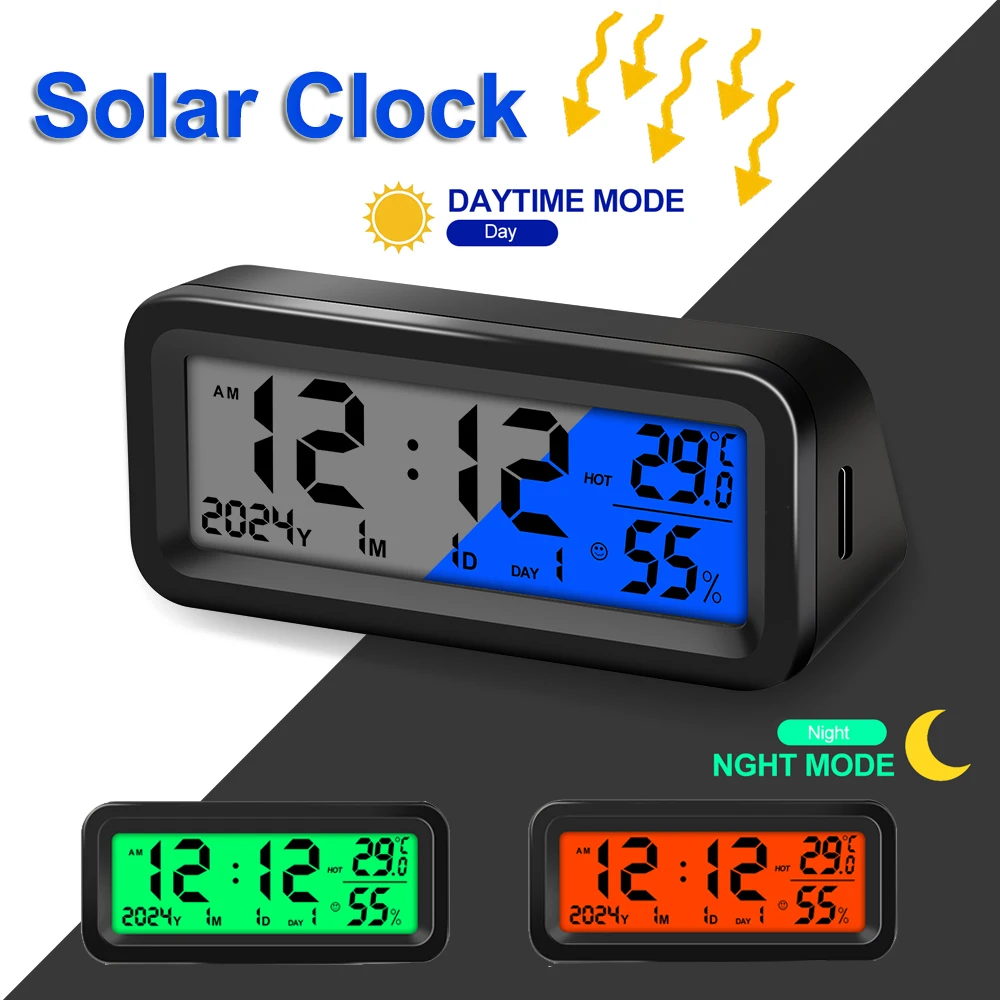 Solar Car Clocks Automotive Electronic Led Digital Clock Thermometer Hygrometer Display Time with Luminous Car Accessories