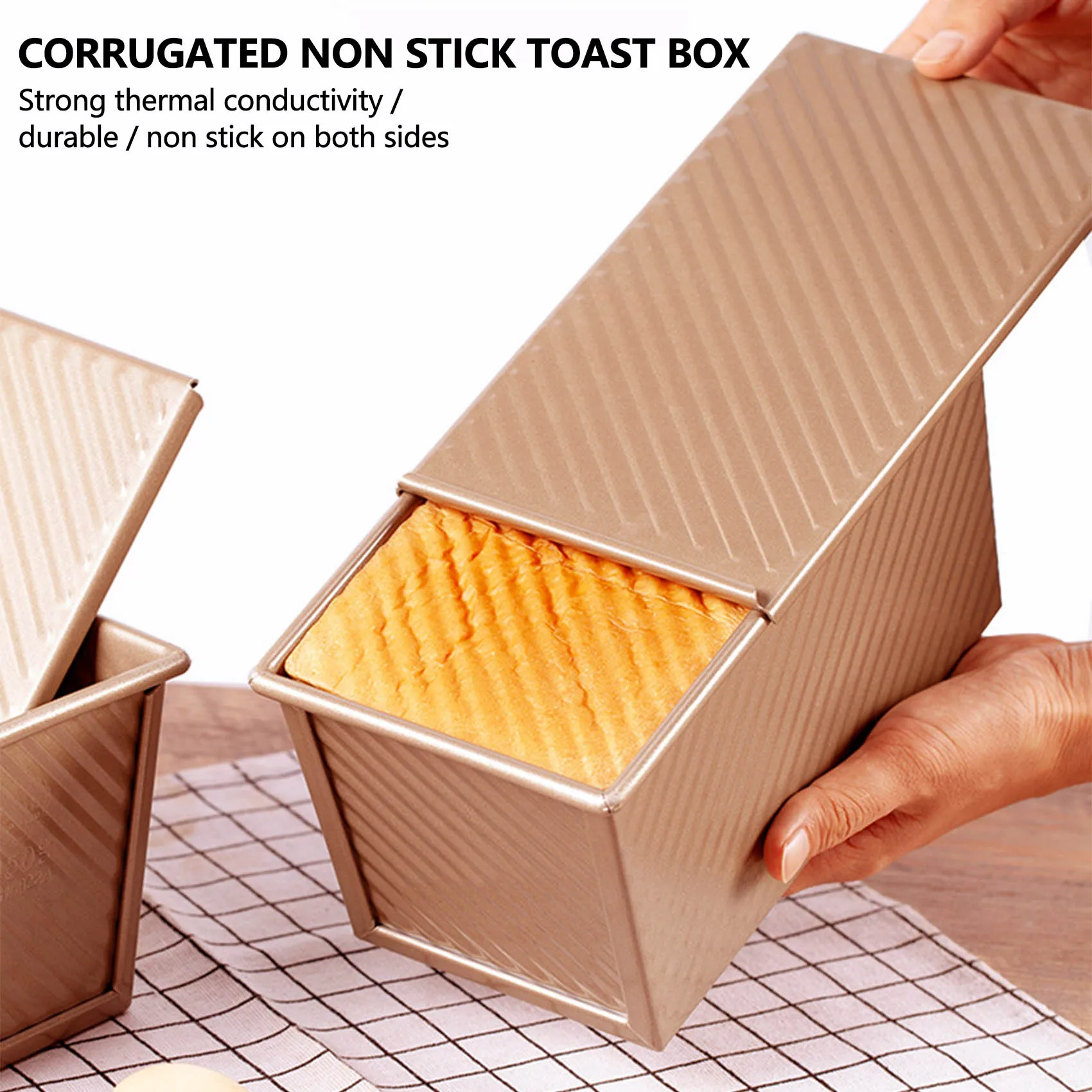 Baking Pullman Loaf Pan with Cover,Bread Pan with Lid,Nonstick Rectangle Corrugated Toast Box for Oven, Dough Cavity