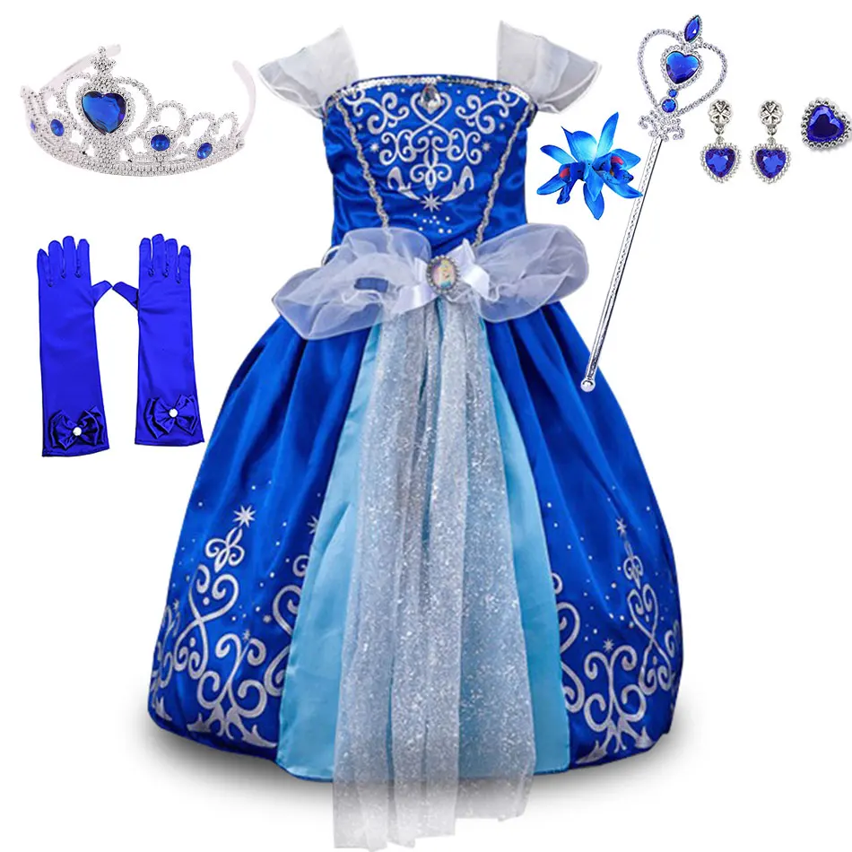 Vestido de Princesa Cenicienta de Verano, Disfraz de Cosplay, Ropa de Purim, Vestido de Fiesta de Cumpleaños, Vestido de Cenicienta para Juego de Roles, Vestido de Zafiro