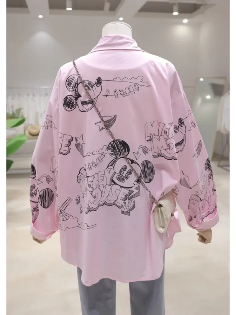 Popular Age Reduction Cartoon Printing Blouse 2024 Early Autumn Loose Thin Medium And Long Cotton Top Long-sleeved Shirt Female