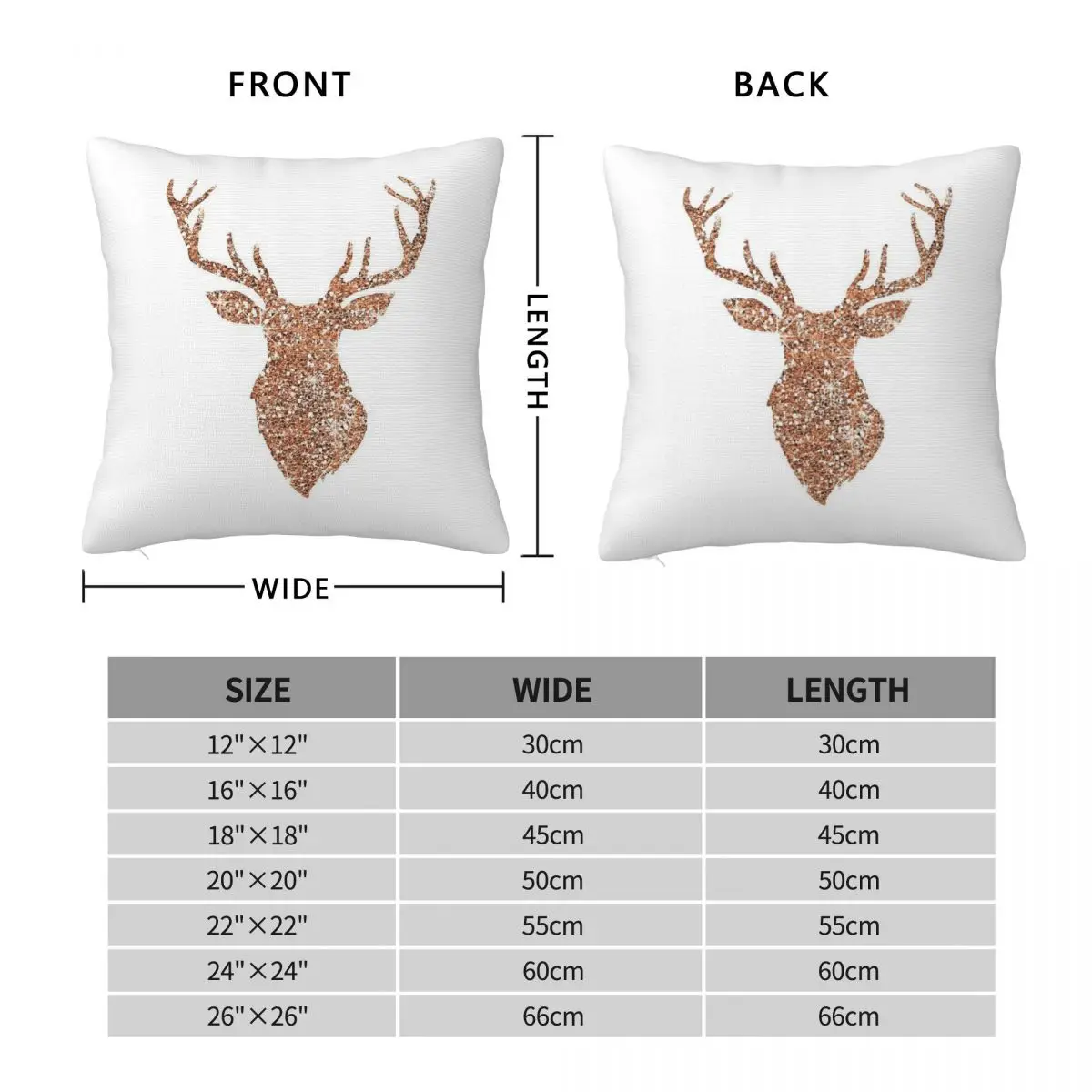 Sparkling Reindeer Blush Gold Square Pillowcase Polyester Linen Velvet Pattern Zip Decor Car Cushion Cover