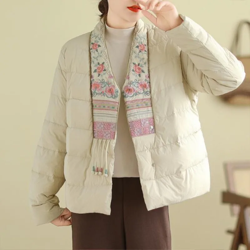 Women's Fall Winter Tops Coat Cotton Coat Vintage Embroidery Light Thin Leisure Simple Premium Comfortable New Versatile Niche