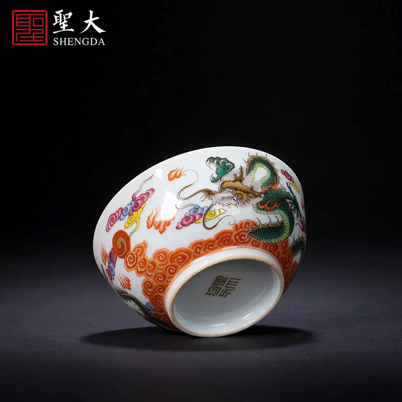 |tea cup hand-painted heavy industry pastel double dragon playing beads master single cup handmade Jingdezhen tea set