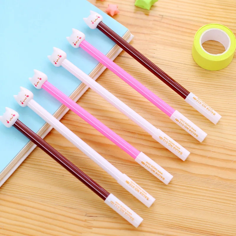 

10Pcs/Lot Cute Kawaii Cartoon Kitten Neutral Pen 0.5mm Black Writing Gel Pen Creative White Cat Head Student Stationery Supplies