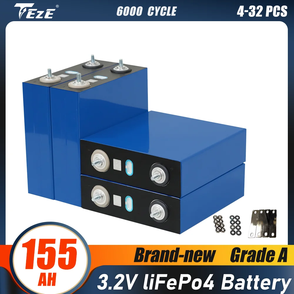 3.2V 156Ah Lifepo4 Battery Rechargeable Cell Grade A 12V 24V Pack for Solar Storage Golf Cart RV Boat Solar System