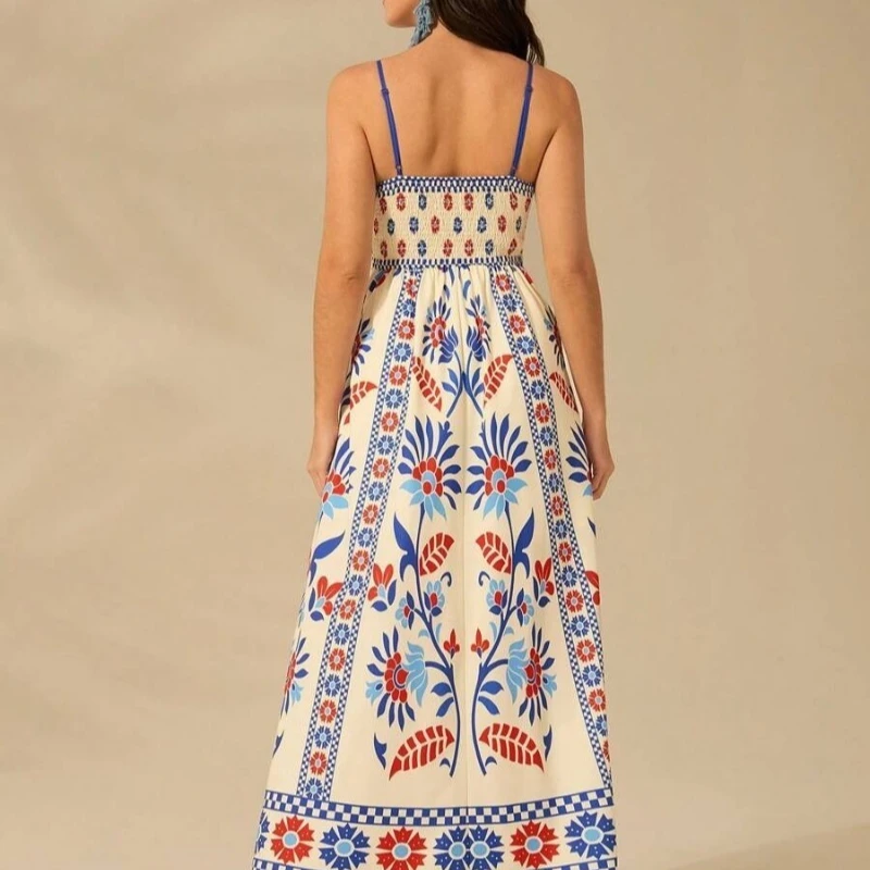 Women's Bohemian Mini A-Line Dress Fashion Sweet Ruffle Sleeveless Square Neck Short Sunshine Floral Print with Lotus Leaf Hem