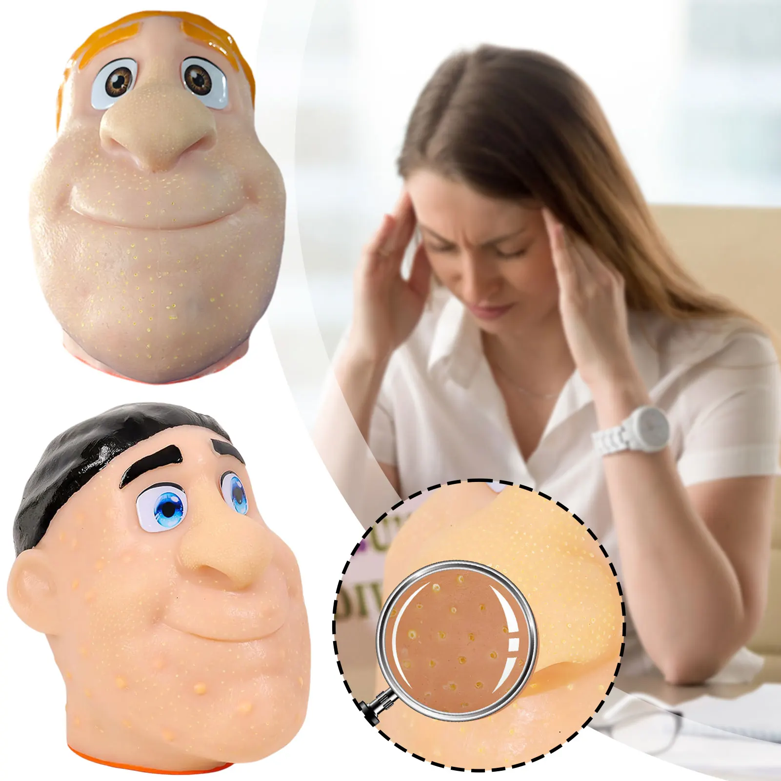 Sensory Toy For Calming ADHDs-Focus Reusable Big Head Model With Bursting Blackheads Anxiety Fidgets