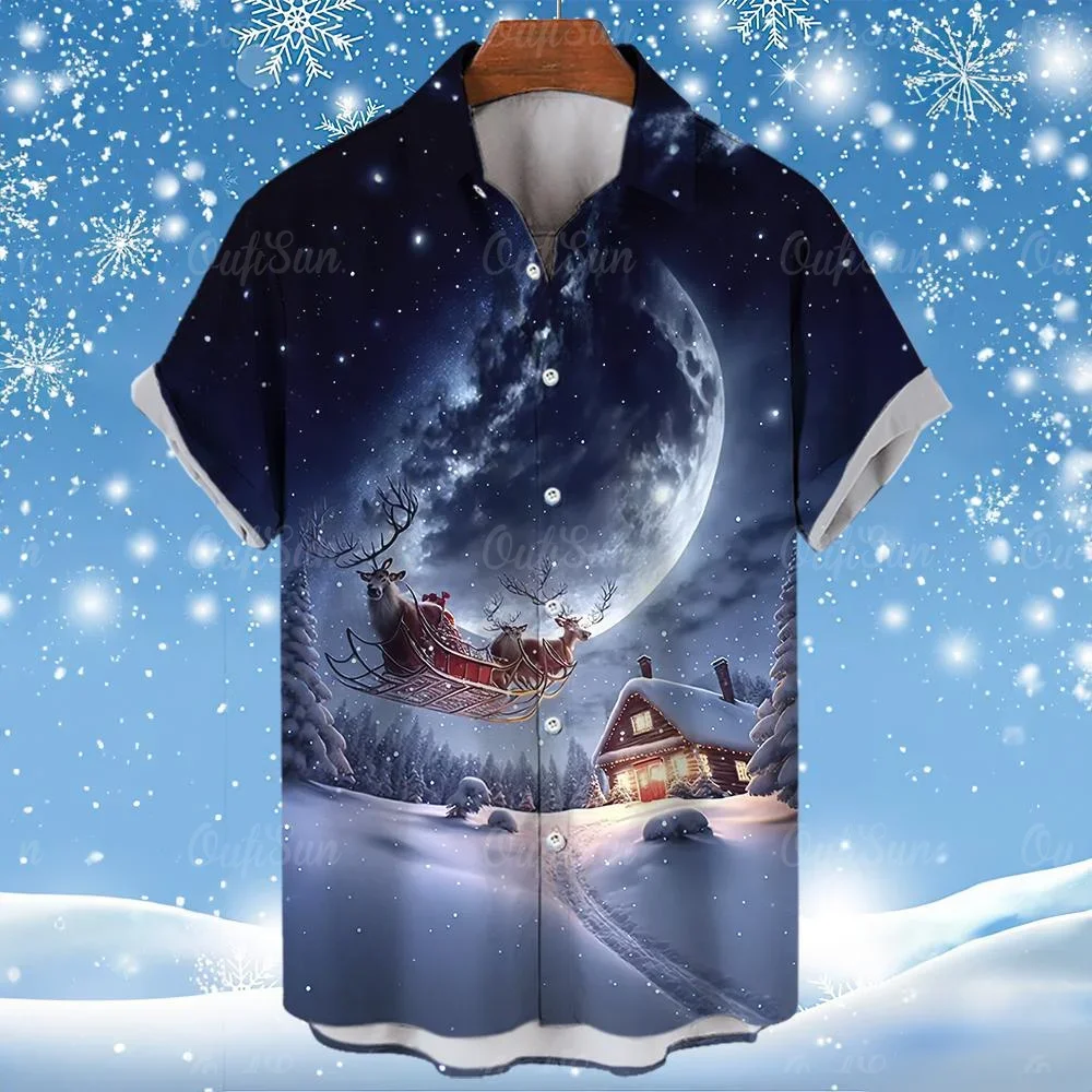 2024 Christmas Fashion Men's 3d Printed Shirt Short Sleeve Casual Lapel Christmas Shirt Holiday Men's Clothing Hawaiian Shirt Fo