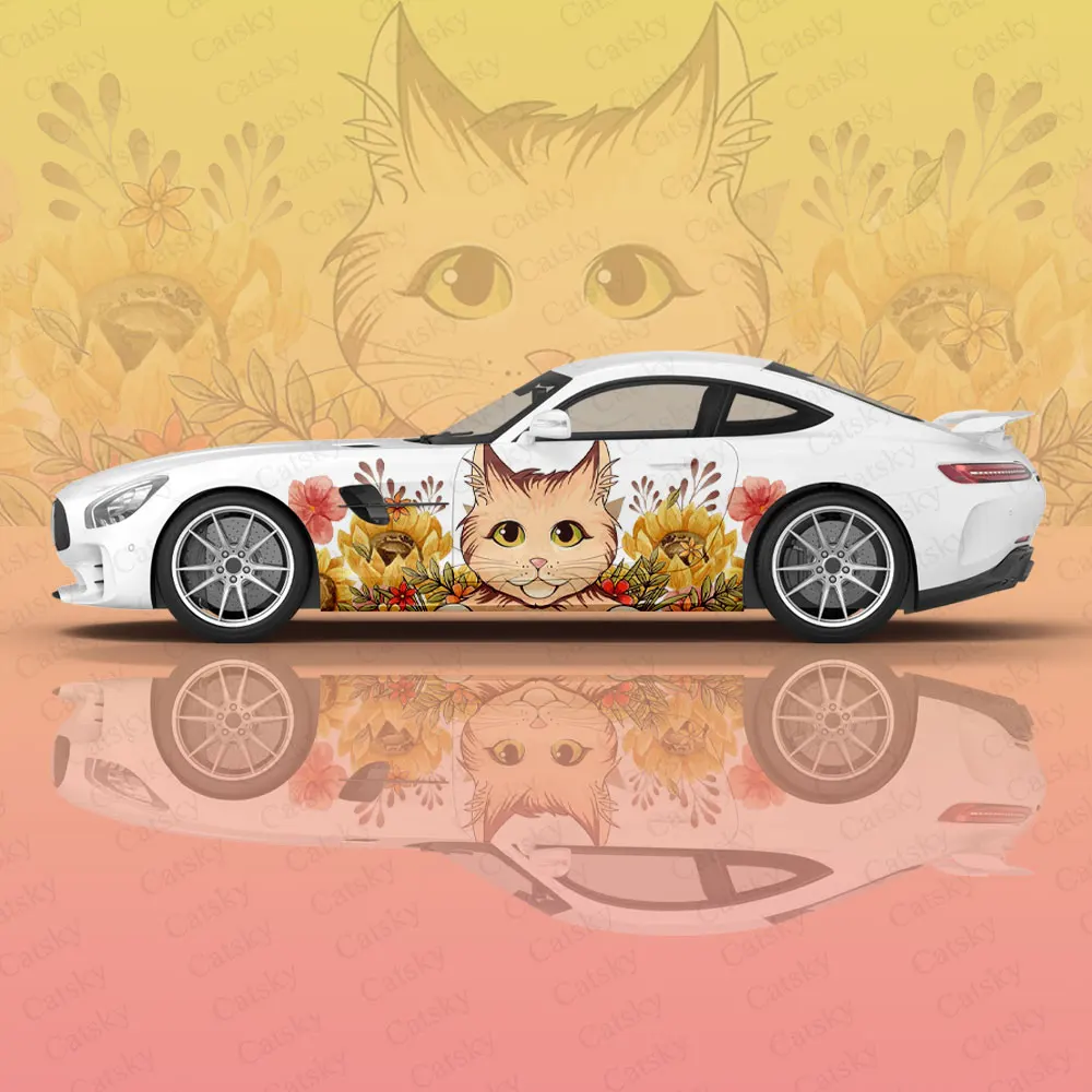 

Виниловые наклейки с милым котом и подсолнухами, самоклеящаяся наклейка из ПВХ, подходит для грузовиков, внедорожников, украшения, автоаксессуары, подарок