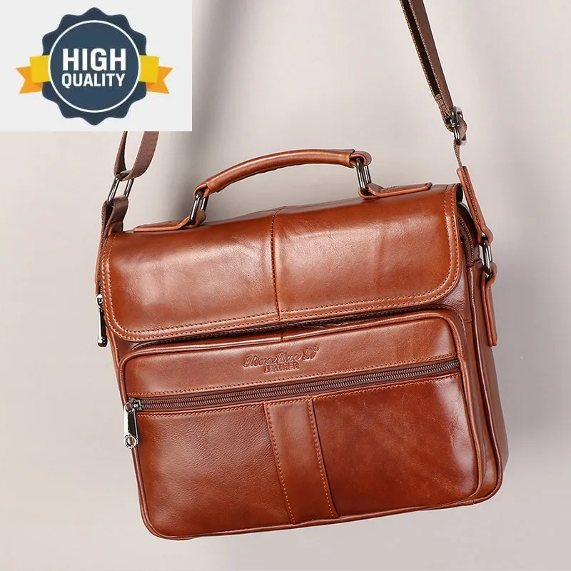 

Genuine Leather Men's Handbags Male Large Business Side Shoulder Bag for Tablet Men' Real Crossbody Tote Boy