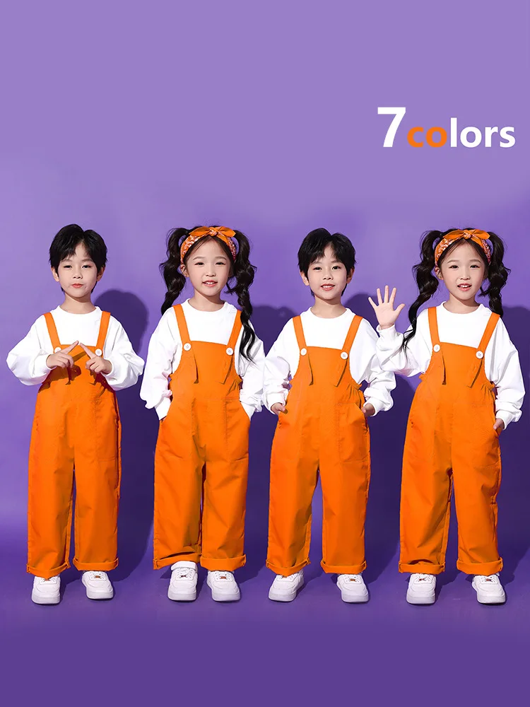 Kids Hip Hop Loose Colorful Overalls Patchwork Dungaree Candy Color Jumpsuit Street Dance Romper Unisex Children's Streetwear