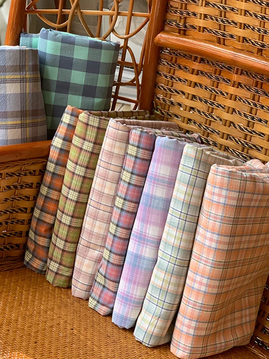 100% Cotton Plaid Fabric By The Meter for Quilt Covers Pillowcases Curtain Sewing Washable Breathable Comfortable Textile Cloth