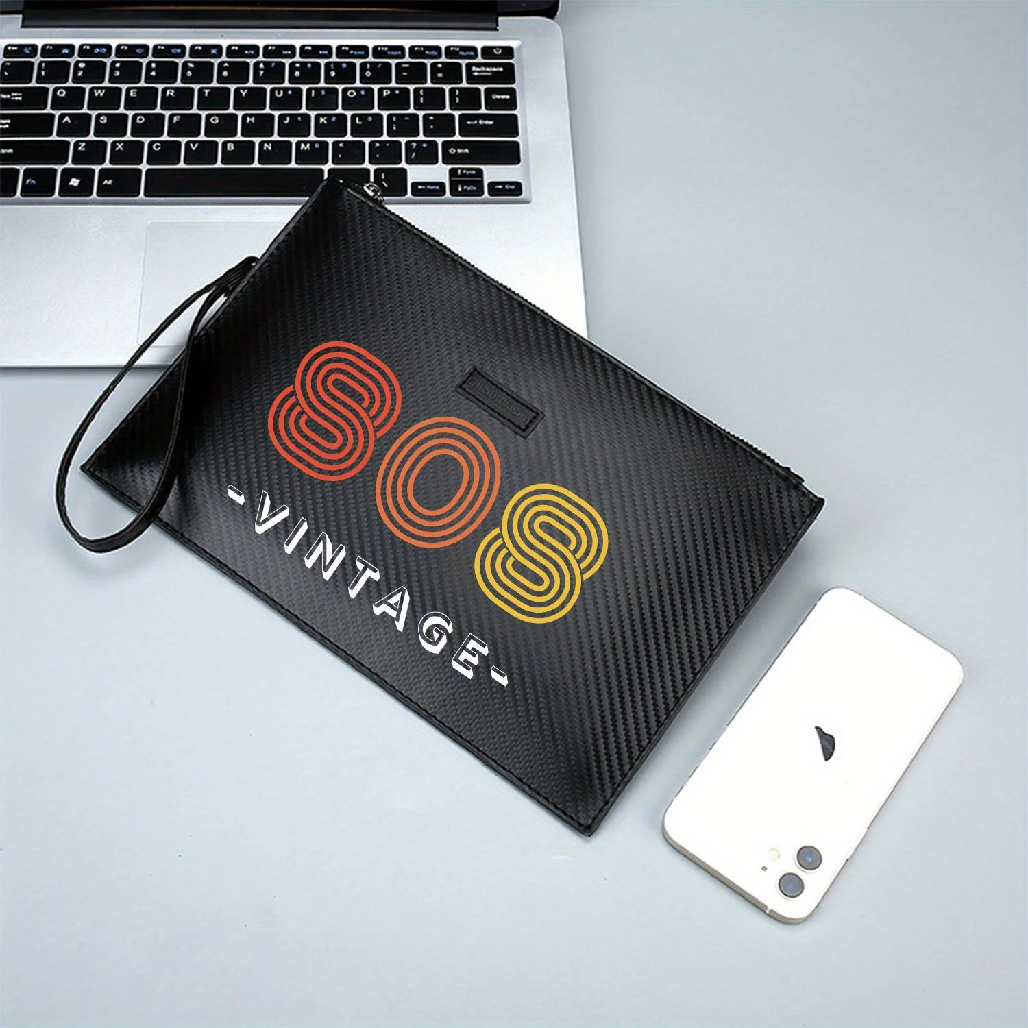 Circles S lettere logo vintage design Elegante borsa da uomo in PU stampato Alla moda e pratica per il trasporto quotidiano