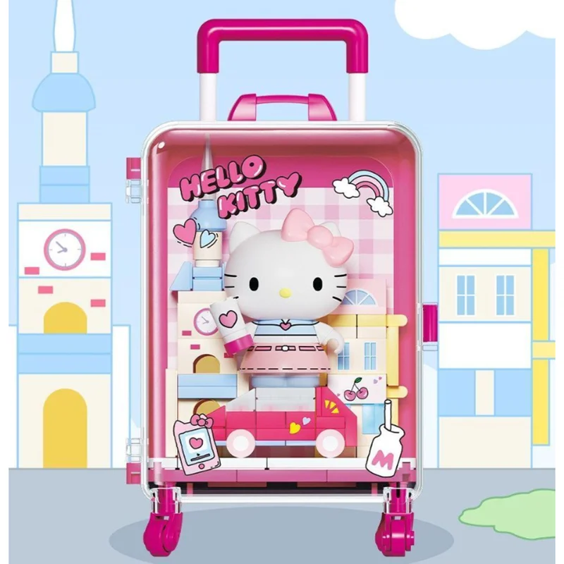 

AREAX Hello Kitty Building Blocks Fairy Belfry Assembled Bricks Rolling Suitcase Blind Box Toy Valentine Gift For Female