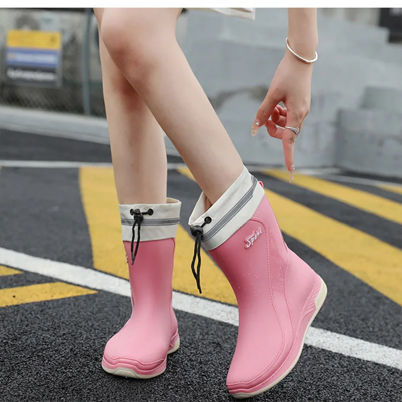 Medium tube bundle mouth rain shoes, fashionable waterproof and anti slip women's rain shoes, comfortable and waterproof shoes