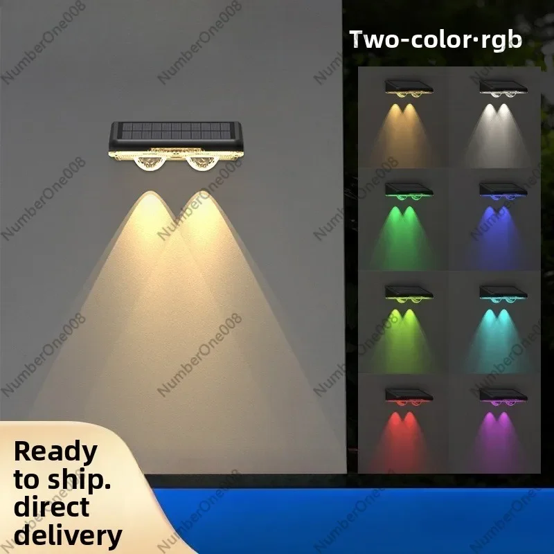 Solar Outdoor Wall Light RGB Color Changing Garden Patio Corridor Outdoor Sconce Waterproof LED Step Light