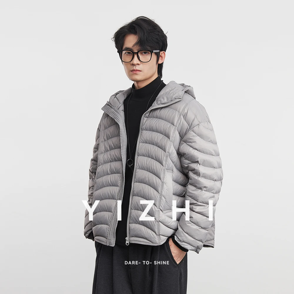 2025 Winter New Men's 90% White Duck Down Lightweight Commuting Outdoor Warmth Silhouette Hooded Down Jacket