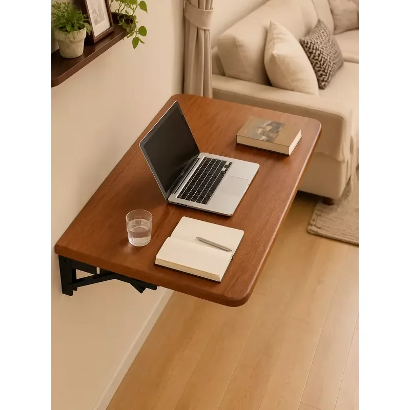 Small-sized household wall-mounted folding table, computer table, solid wood study table against the wall, dining table,