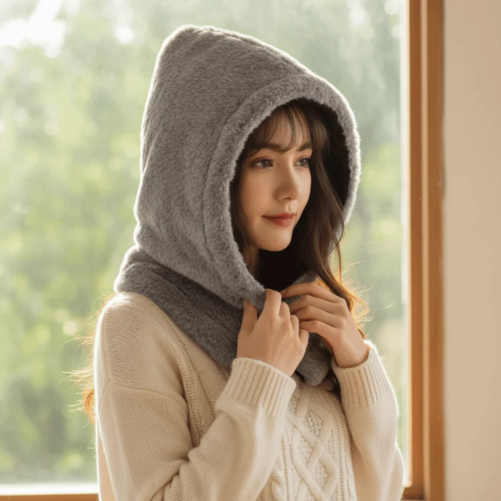 

Простая однотонная шапка-балаклава с воротником на шею, сохраняющая тепло, защитная шапка для ушей, утолщенная зимняя шапка-бини для женщин/девочек