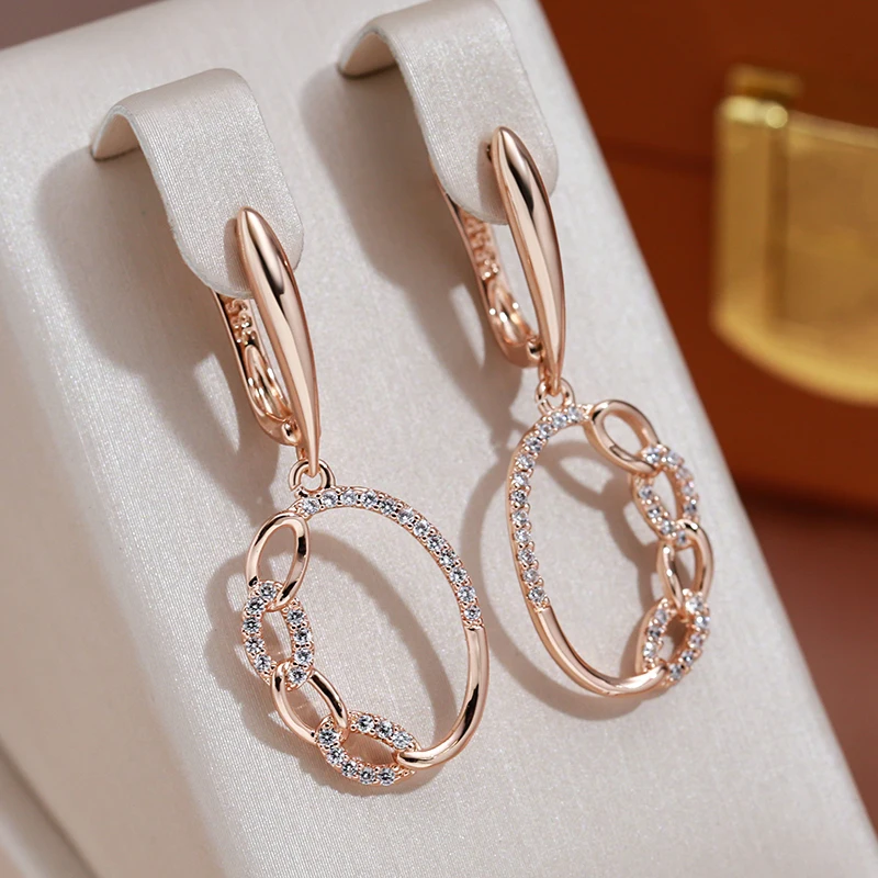 

JULYDREAM Large Round Chain Design Zircon Dangle Earrings 585 Gold Color Wedding Party Jewelry for Women Personality Accessories