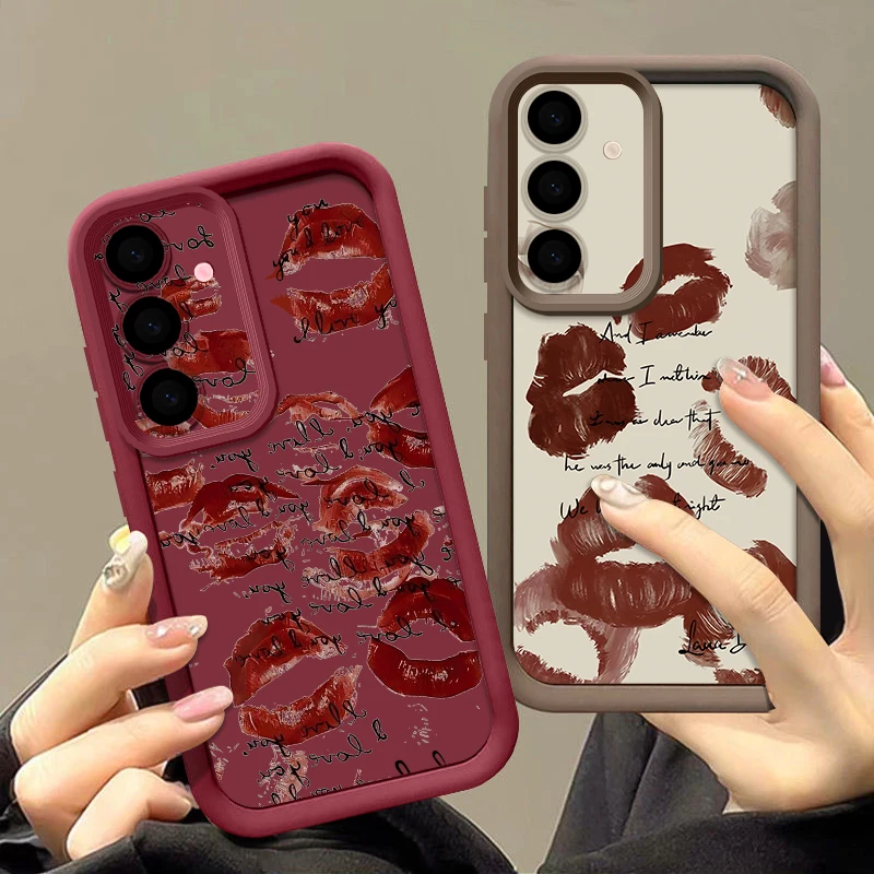 Capa para samsung galaxy a57 a37 a56 a26 a17 a16 a36 a55 a15 a14 a54 a35 5g lábios vermelhos beijo padrão à prova de choque tpu capa de telefone macio