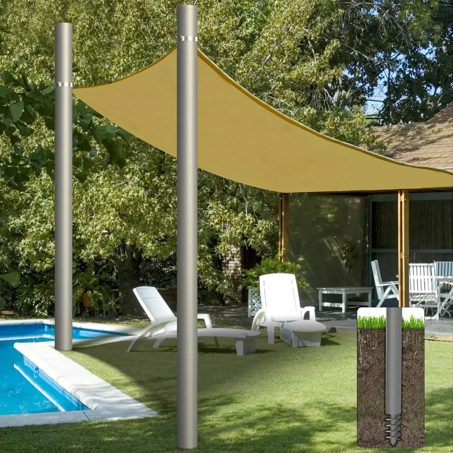 

Heavy Duty Sun Shade Sail Screw In Poles For Outdoor Ground Backyard Soil Kit With D Clamps 2 Packs